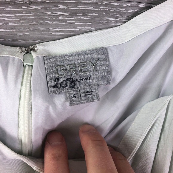 GREY JASON WU Short Dress In Light Green Size 4 $490 Deep Neckline Twill Draped - Picture 8 of 11